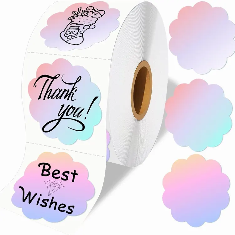 Custom Wholesale Coloful Thank You Self-Adhesive Stickers Synthetic Paper Label Stickers for Packaging
