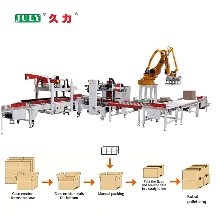 Complete Automatic Carton Packaging Line With Case Erector Sealer and Palletizer for Efficient Carton Handling System