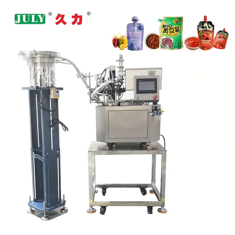 PLC Controlled Automatic Fruit Juice Stand-up Pouch Filling Capping Packaging Line