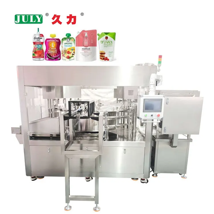 High Speed PLC Servo Automatic Liquid Juice Doypack Filling Capping Sealing Line
