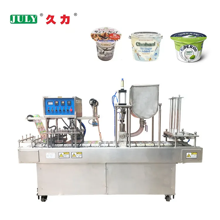 Continuous Conveyor Type High-Accuracy Plastic Milk Water Yogurt Tea Cup Automatic Filling and Sealing Machine