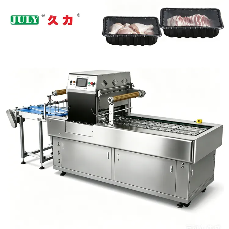 Automatic Continuous Vacuum Packaging Machine for Fresh Minced Meat with Trays Electric Thermoforming Packaging