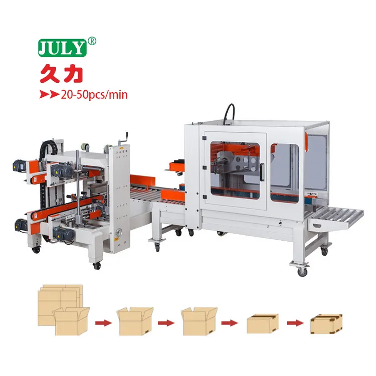 JULY Automatic Pneumatic Four Side Adhesive Tape Box Case Carton Corner Edge Sealer Sealing Machine