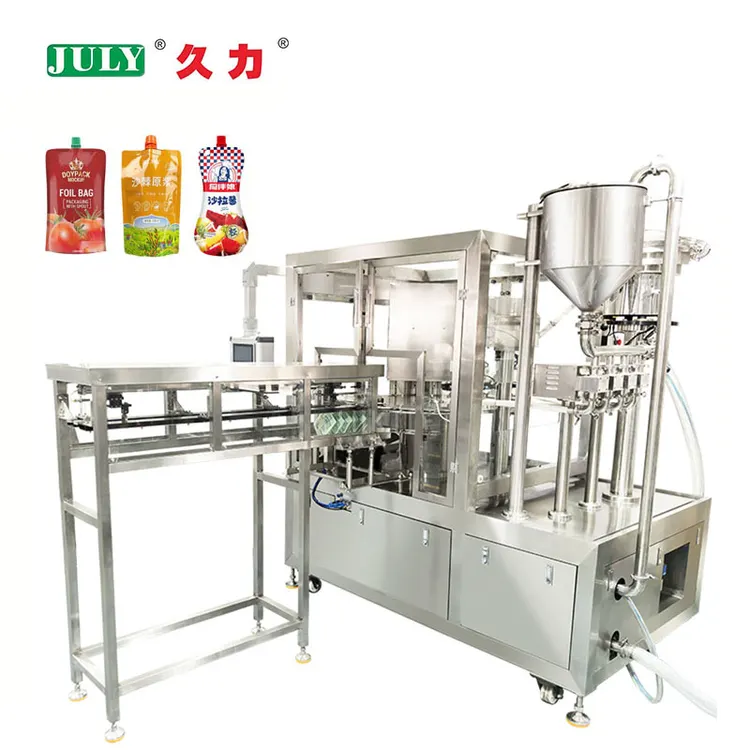 All-in-One Automatic Stand-up Bag Liquid Filling Capping Labeling Packing Machine