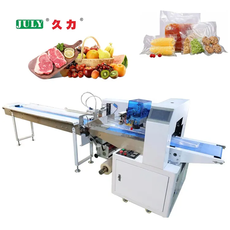 Automatic Food Cookies Biscuits Pillow Bag Flow Wrapper Horizontal Vacuum Packing Machine