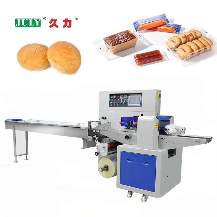 Automatic Food Grade Horizontal Pillow Flow Food Packaging Machine for Bread Cookies